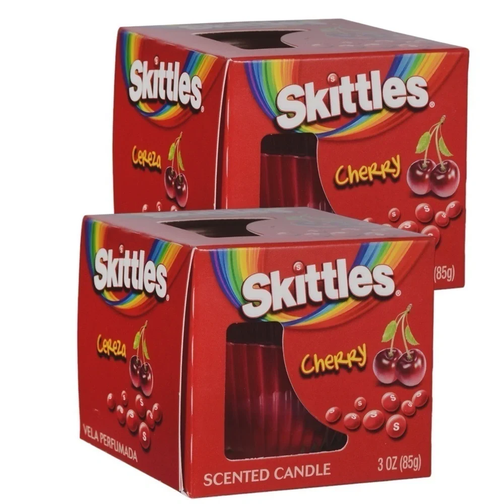 Skittles Candle Cherry Scented in Glass Container 3 OZ each 2 Piece Lot